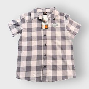 Harley-Davidson Boys B&S Short Sleeve Plaid Gray Flannel Shop Shirt size 8/10